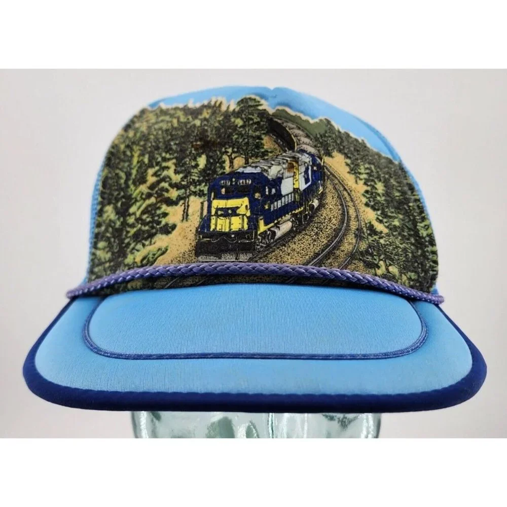 VTG Railroad Train Trucker Hat Foam Rope Adjustable Snapback JJ Made in Taiwan